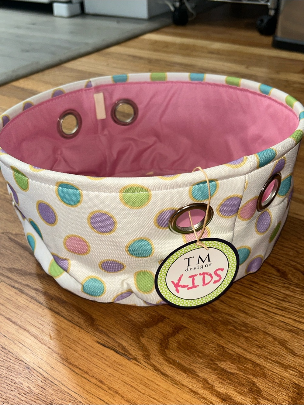 TM Designs Kids Pink Dot Canvas Storage Tub NWT